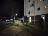Police cordon outside Wilmcote House in Tyseley Road, Portsmouth