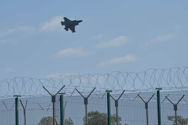 A Fighter Jet takes off from the U.K.'s RAF Akrotiri air base after it was hit by a drone strike early morning near Limassol, Cyprus.