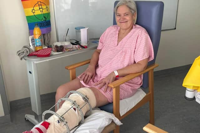 Liz Pullen has been at Queen Alexandra for the past six weeks after being knocked off her moped in a hit and run.