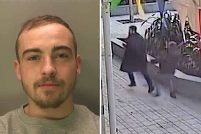 Jason McDonagh, 22, of no fixed address, has been jailed after an unprovoked knife attack in broad daylight.