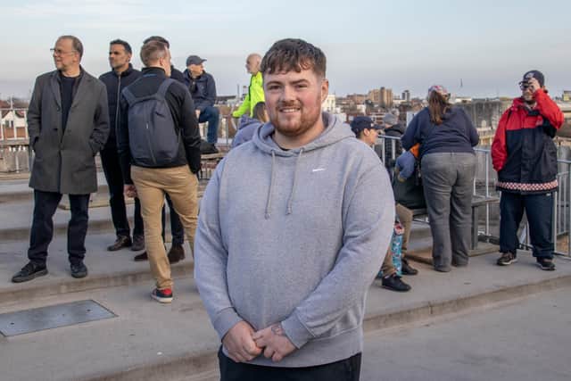 Family Workforce Communications Officer Duncan Turner, 25, of Scotland, part of the ship's company that sailed RFA Argus into Portsmouth.