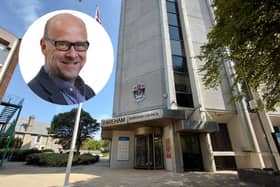 Leader of Fareham Borough Council Simon Martin, inset, and the council's offices