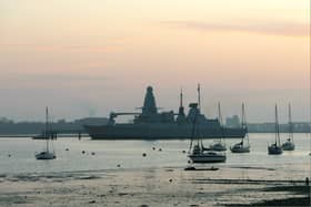 Royal Navy Type 45 destroyer HMS Dragon will be deployed to the Middle East, as hostilities refuse to subside in the region. Pictured is the warship at dawn in Portsmouth Harbour on March 4.
