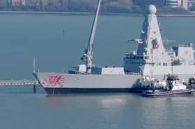 HMS Dragon being readied in Portsmouth on March 4 ahead of the warship’s deployment to Cyprus.
