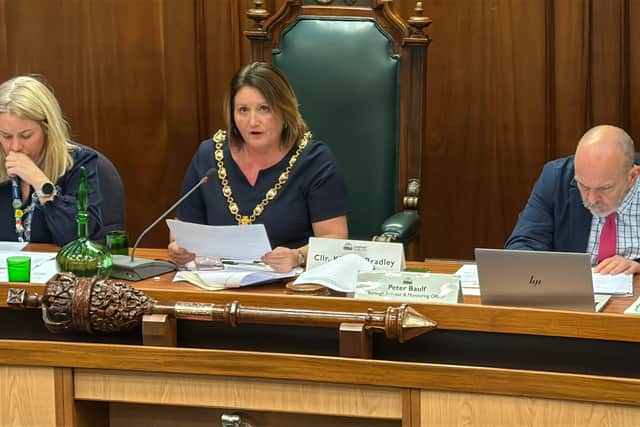 The Mayor of Gosport, Cllr Kirsten Bradley at the extraordinary Gosport Borough Council meeting