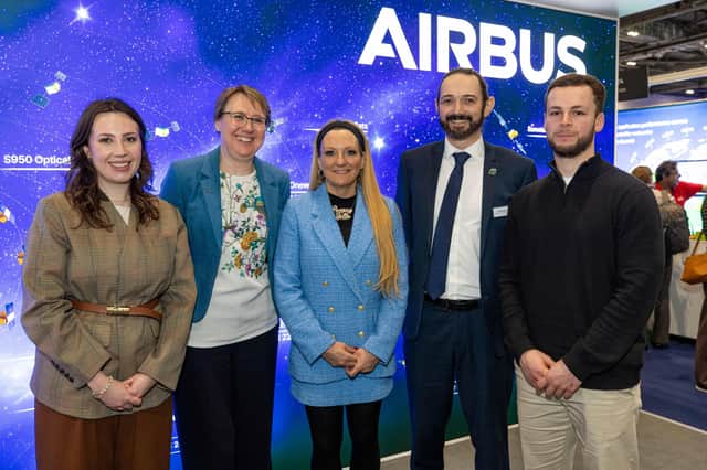 Portsmouth North MP Amanda Martin has been a cheerleader for Airbus. Here she is pictured, Centre, with Rachel Varley (Airbus), Lucinda Williams (Head of Social Value and Sustainability Airbus), John Chinner (Airbus) and Matt Rowland (Solent Growth Partnership) announcing the apprenticeship collaboration at SpaceCcom Expo in London