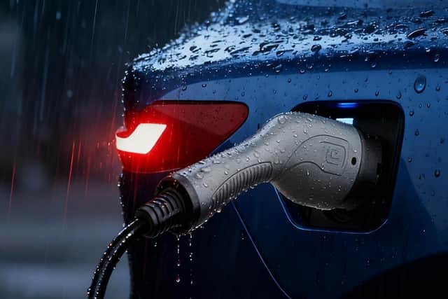 It's IP55 water resistant, so it can be plugged in in all weathers