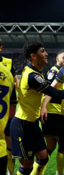The Oxford United player celebrate their Championship win against Preston North End