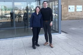 Sam Dawson, Head of Demand Management at Portsmouth Water, and Matt Low, Portsmouth Area Manager, outside the Mountbatten Leisure Centre.