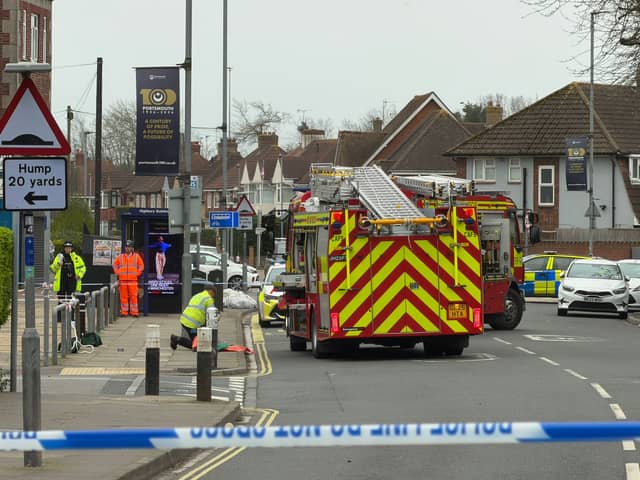 Police at the junction of Portsmouth Road and Hawthorn Crescent in Cosham, after a man was stabbed on March 12.