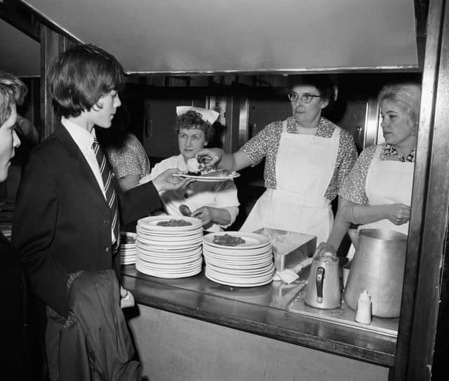Mashed potatoes were an essential component of many school dinners in the 60s and 70s. They were essential for soaking up the gravy, and many of you remember them being served using an ice cream scoop.