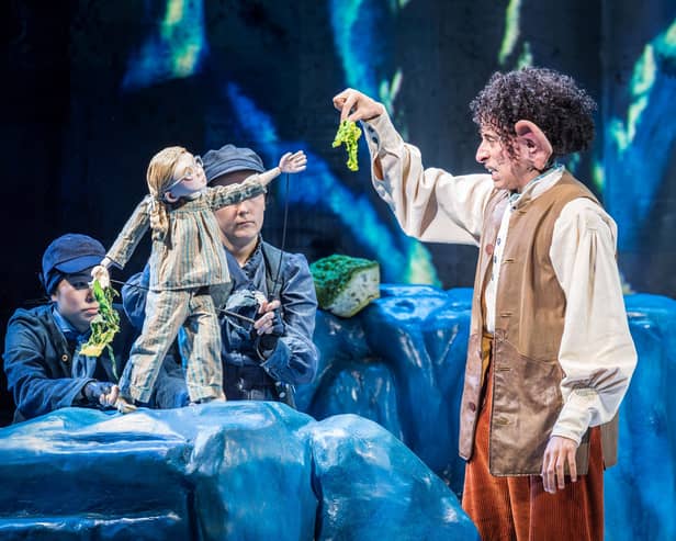John Leader as The BFG with 'Sophie', brought to life by Aki-Nakagawa and Ailsa Dalling.