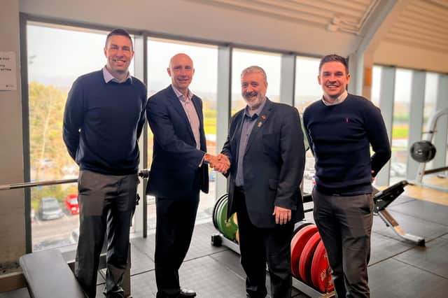 From left, BH Live director of leisure and business development Rob Cunningham, BH Live chief executive Jon Workman, Portsmouth City Council cabinet member for culture, leisure and community safety Lee Hunt, and BH Live’s Portsmouth cluster manager Matt Low in the Mountbatten Centre gym