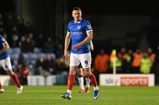 Struggling Pompey striker Colby Bishop was dropped by John Mousinho against Derby in favour of a 'reset'. Picture: Graham Hunt/ProSportsImages