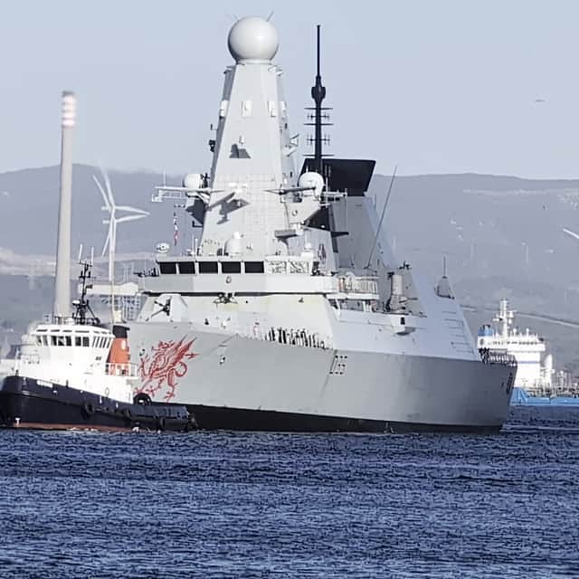 The Royal Navy's Type 45 destroyer, HMS Dragon, made a logistical stop at Gibraltar on Tuesday (Mar 17) morning on her way to Cyprus. The destroyer is an air-defence warship and will be tasked with providing the sovereign base at Akrotiri in Cyprus with air defences against drones from Iran. W