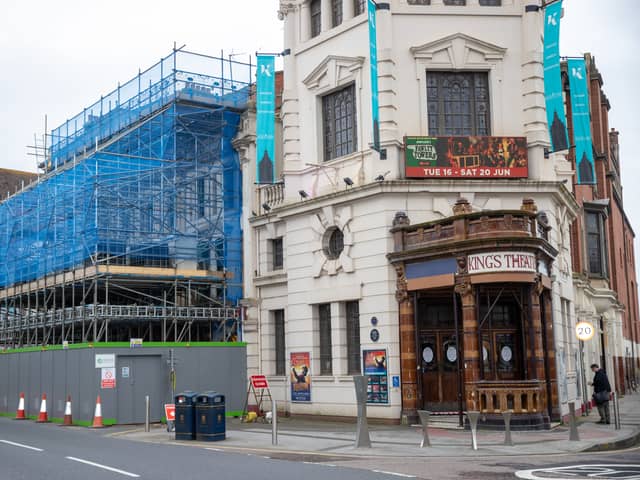 Pictured - The Kings Theatre remains covered in scaffolding as work continues
Photos by Alex Shute