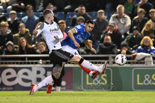 Gustavo Caballero delivers a cross from the left wing against Derby. Picture: Graham Hunt/ProSportsImages