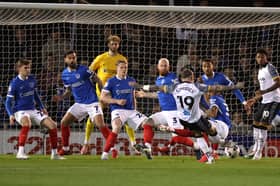 Sammie Szmodics' eighth-minute effort earned Derby County all three points from their trip to Fratton Park on Monday night
