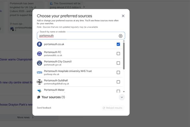 Selecting The News as one of your Preferred Sources for news in Google