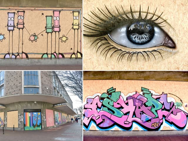 Artwork has appeared on the hoardings at the former Knight & Lee in Palmerston Road, Southsea, on Thursday, March 19, 2026.

Picture: Sarah Standing