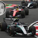Lauren Ward, inset, and Mercedes driver Andrea Kimi Antonelli leading the Chinese Grand Prix.