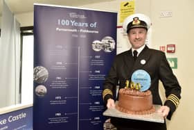Captain Jerry Saltonstall with WightLink's 100th anniversary cake.