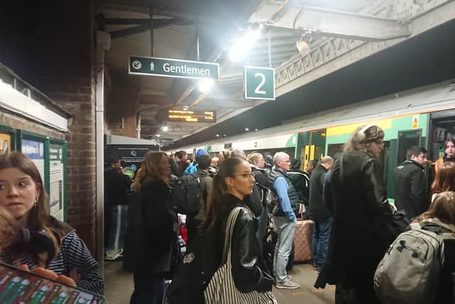 Passengers trying to get home to Portsmouth on the evening of March 22 waiting at Barnham railway station. This followed an incident at Chichester station where a woman was hit by a train.