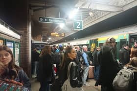 Passengers trying to get home to Portsmouth on the evening of March 22 waiting at Barnham railway station. This followed an incident at Chichester station where a woman was hit by a train.