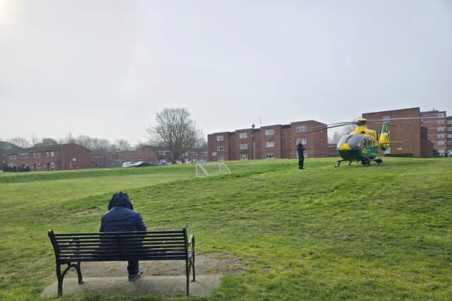 Air ambulance in Gatcombe Park, HIlsea, on March 23.