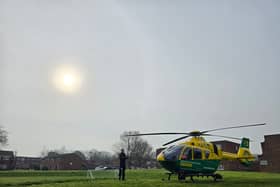 Air ambulance landing in Gatcombe Park, Hilsea, on the morning of March 23 in Portsmouth.