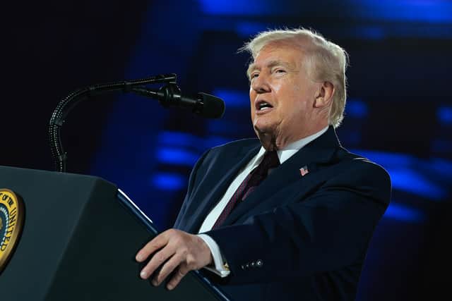 US President Donald Trump attends the National Republican Congressional Committee's annual fundraising dinner at Union Station on March 25, 2026 in Washington, DC.