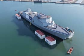 The new Royal Navy Type 31 frigate HMS Active was taken to the water for the first time. She will be based in Portsmouth once she's commissioned into the fleet.