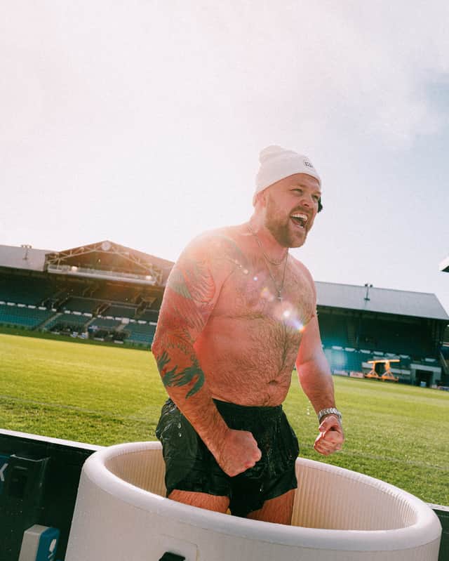 Waterlooville dad Harry Beattie emerges from one of his ice baths - a daily routine which he says has aided his recovery from addiction.