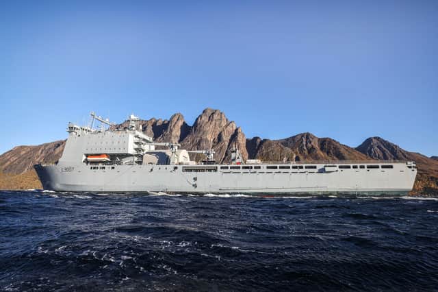 RFA Lyme Bay on exercise, pictured in 2025