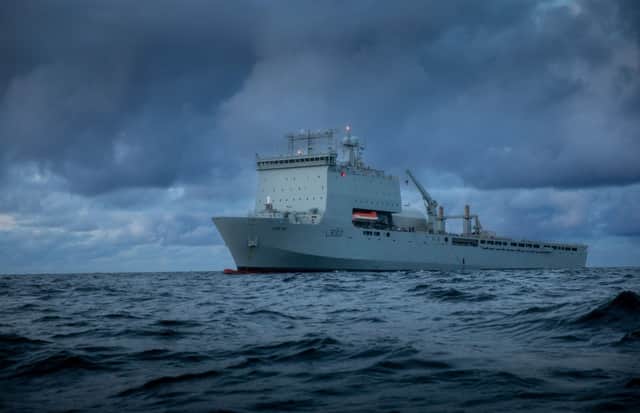 RFA Lyme Bay on exercise, pictured in 2025