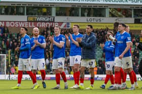 Pompey's players applaud the travelling faithful after their late point at Norwich. Picture: Jez Tighe/ProSportsImages