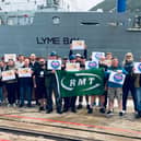 Royal Fleet Auxiliary sailors on strike aboard the support ship RFA Lyme Bay in Gibraltar. The civilian sailors who regularly support the Royal Navy are taking industrial action amid a bitter row over pay and conditions.