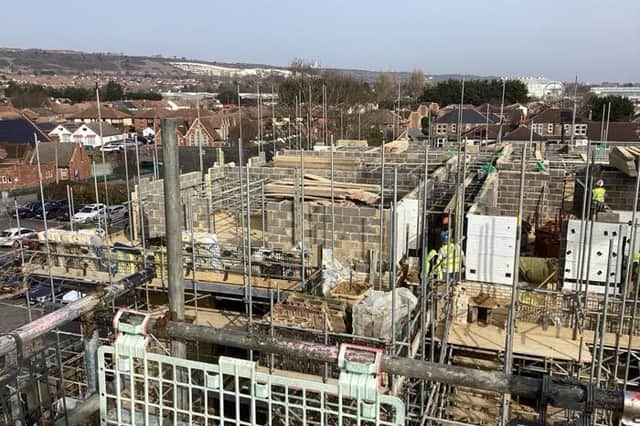 Assheton Court, a retirement complex being built in Portchester, the construction of which has been held up by wet weather  