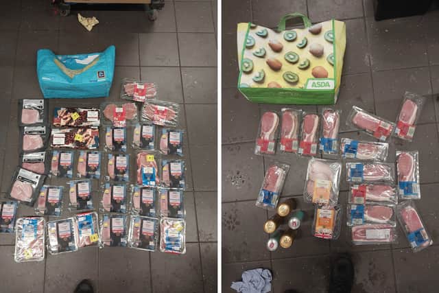 A woman has been jailed and a man is due to court after being hunted down in Portchester. Meat and alcohol was seized after being stolen.