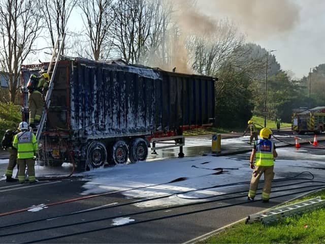 A lorry has burst into flames in Anchorage Road, Hilsea.