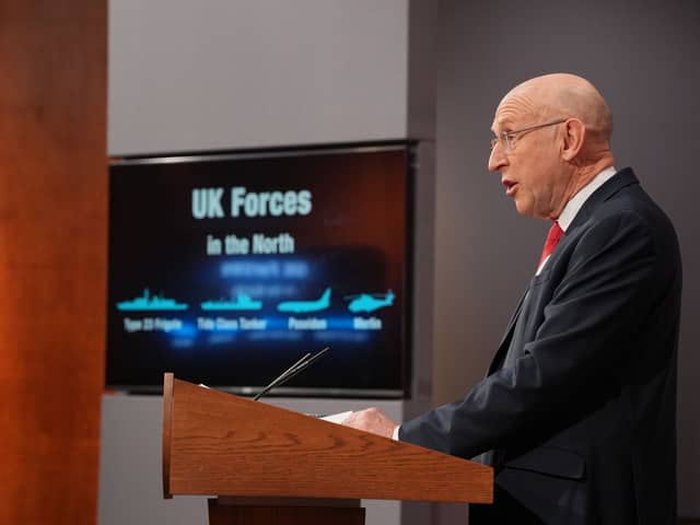 Defence secretary John Healey delivers a statement on recent UK operational activity at 9 Downing Street in Westminster, central London. Mr Healey said the UK and allies monitored a Russian attack submarine and two spy submarines in the North Atlantic for a month before they retreated.