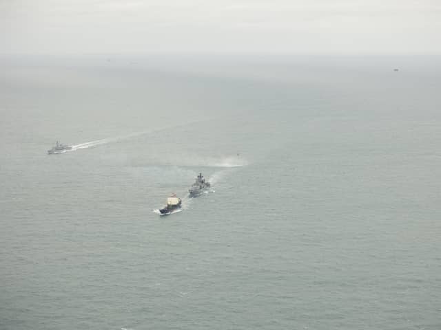 The Royal Navy have reportedly been “blocked” from seizing Russian shadow fleet vessels. Pictured: HMS Somerset and HMS St Albans tracks Severomorsk
