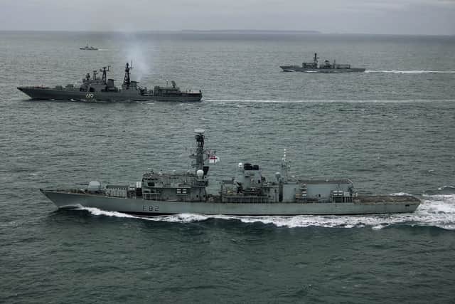 HMS Somerset nearest and HMS St Albans tracks RFN Severomorsk