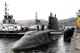 An apprentice has been injured and rushed to hospital following an incident working on HMS Audacious in Plymouth. Pictured is the nuclear attack submarine in Clyde, Scotland, in 2020.