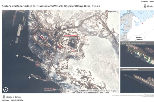 Image issued by the Ministry of Defence showing of surface and sub-surface GUGI-associated vessels based at Olenya Guba in Russia