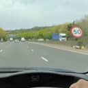 50mph signs on the westbound M27 near Portsmouth, which are there because the parapet of the Hillsley underpass is damaged after a car crash 