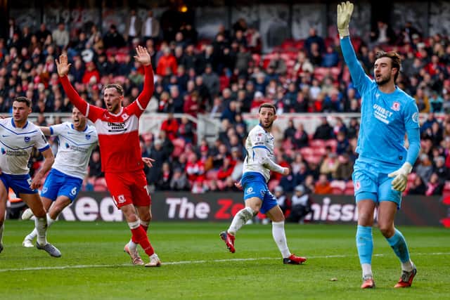 Middlesbrough appeal in vain for offside after Conor Chaplin’s dramatic winner. Picture: Simon Davies/ProSportsImages