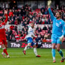 Conor Chaplin scores the Pompey winner at Middlesbrough.