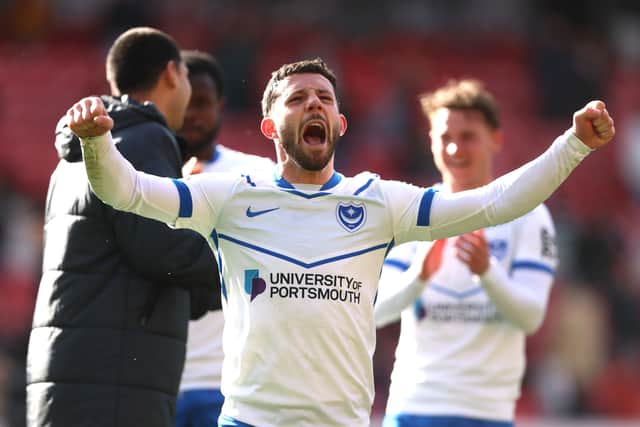 Pompey's Conor Chaplin celebrates his side's win at Middlesbrough. Picture: PA