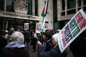 Ministers have hit back at pro-Palestine protestors who heckled Royal Navy officers and called them "baby butchers". Pictured: A pro-Palestine march, outside Westminster Magistrates' Court in London on April 01, 2026.